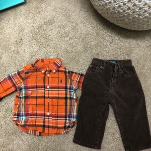 Polo button down and corduroy pants set